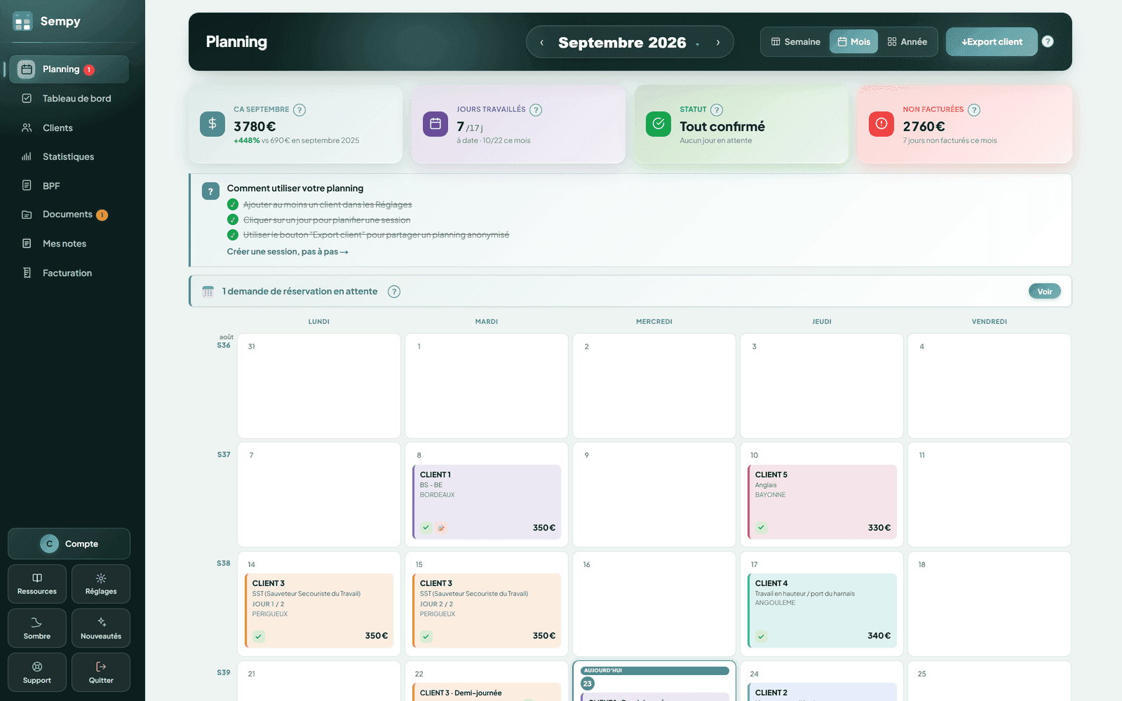 Le planning mensuel de Sempy, une couleur par organisme